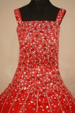  Romantic A-line Square Floor-length Red Beading Flower Girl Dresses Style FA-C-263