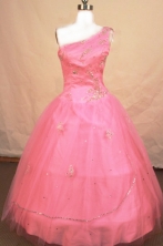  Romantic Ball gown One-shoulder Neck Floor-length Pink Beading Flower Girl Dresses Style FA-C-253
