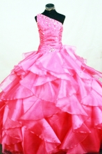  Romantic Ball gown One-shoulder Neck Pink Beading Floor-length Flower Girl Dresses Style FA-C-272