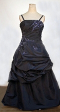  Simple A-line Strap Floor-length Black Beading Flower Girl Dresses Style FA-C-244