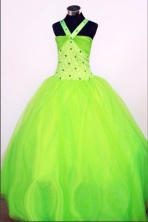  Sweet Ball Gown Halter Top Floor-length Spring Green Beading Flower Girl dress Style FA-L-422