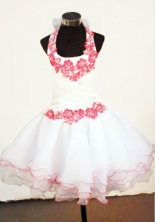  Sweet Ball Gown Halter Top Mini-length White Organza Hand Flowers Flower Girl dress Style FA-L-423