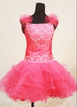  Sweet Ball Gown Strap Mini-length Pink Organza Beading Flower Girl dress Style FA-L-413