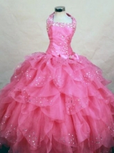  Wonderful Ball Gown Halter Top Floor-length Hot Pink Organza Beading Flower Girl dress Style FA-L-457 