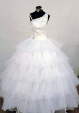  Wonderful Ball Gown Strap Floor-length White Organza Beading Flower Girl dress Style FA-L-439