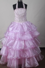 2012 Discout Ball Gown Halter Top Floor-length Flower Girl Dress Style RFGDC05