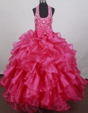 2012 Romantic Ball Gown Halter Top Floor-length Flower Girl Dress Style RFGDC086