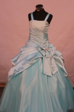 Affordable Ball Gown Strap Floor-length Turquoise Taffeta Flower Gril dress Style FA-L-452