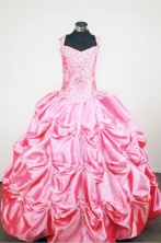 Beading Ball Gown Strap Floor-length Pink Taffeta Beading Flower Girl dress Style FA-L-424