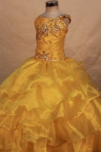 Beautiful Ball Gown One Shoulder Neck Floor-length Beading Little Girl Pageant Dresses Style FA-Y-36