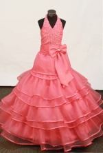 Beautiful Ball gown Hater top neck Floor-length Litter Girl Dress Style FA-W-297