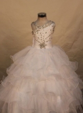 Beautiful Ball gown One-shoulder Neck Floor-length White Beading Flower Girl Dresses Style FA-C-277
