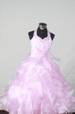 Brand New Ball Gown Halter Top NeckFloor-Length Baby Pink Beading Flower Girl Dresses Style FA-S-402