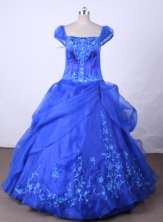 Brand New Ball Gown Off The Shoulder Neckline Floor-Length Blue Beading and Embroidery Flower Girl Y042403