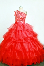 Brand New Ball Gown One Shoulder Floor-Length Red Little Girl Pageant Dresses Style FA-Y-356