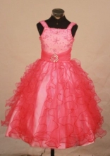 Brand New Ball Gown Strap Floor-length Red Organza Beading Flower Gril dress Style FA-L-437