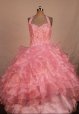 Classical Ball Gown Halter Top Floor-length Baby pink Organza Beading Flower Gril dress Style Y042417