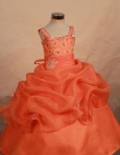 Cut Ball Gown Strap Floor-length Orange Appliques Flower Girl Dresses Style FA-C-258