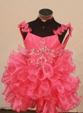 CuteBall Gown Strap Mini-length Hot Pink Organza Beading Flower Gril dress Style FA-L-427
