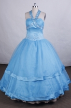 Discount Ball gown Halter top neck Floor-length Litter Girl Dress Style FA-W-284
