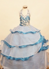 Elegant Ball Gown Halter Top Floor-Length Appliques Little Girl Pageant Dresses Style FA-Y-315