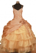 Elegant Ball Gown Strap Floor-Length Beading Little Girl Pageant Dresses Style FA-Y-344