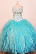 Exquisite Ball Gown Strap Floor-Length Teal Little Girl Pageant Dresses Style FA-Y-317
