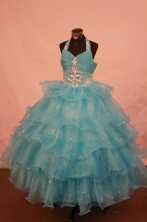 Exquisite Ball gown Halter top neck Floor-length Blue Beading Flower Girl Dresses Style FA-C-265