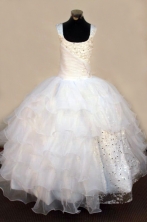 Exquisite Ball gown Square Floor-length White Beading Flower Girl Dresses Style FA-C-245