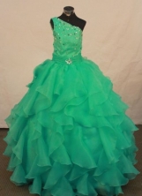 Fashionable Ball Gown Floor-length Green Organza Beading Flower Gril dress Style FA-L-432