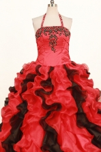 Fashionable Ball Gown Halter Floor-Length Red Little Girl Pageant Dresses Style FA-Y-342