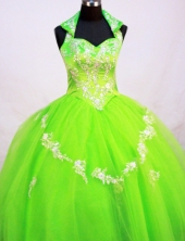 Fashionable Ball Gown Halter Top Neck Floor-Length Spring Green Beading and Appliques Flower Girl Dresses Style FA-S-218