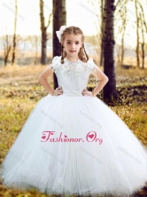 Fashionable Scoop Really Puffy Flower Girl Dress with Hand Made Flowers and AppliquesFG L351FOR