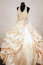 Gorgeous Ball gown Halter top neck Floor-length Yellow Beading Flower Girl Dresses Style FA-C-282