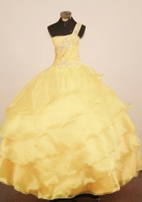 Inexpensive Ball Gown One Shulder Neck Floor-Length Yellow Little Girl Pageant Dresses Style FA-Y-334
