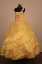 Inexpensive Ball gown One shulder neck Floor-Length Flower Girl Dress Style FA-Y-56