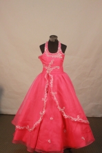 Lovely Ball Gown Halter Top Neck Floor-Length Red Beading and Appliques Flower Girl Dresses Y042412