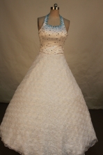 Lovely Ball Gown Halter Top Neck Floor-Length White Beading Flower Girl Dresses Style FA-S-238