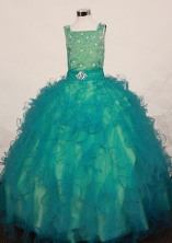 Lovely Ball Gown Square neck Floor-Length Teal Little Girl Pageant Dresses Style FA-Y-323