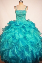Lovely Ball Gown Straps Floor-Length Blue  Beading Flower Girl Dresses Style FA-S-247