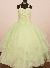 Low price Ball Gown Strap Floor-Length Yellow Green Little Girl Pageant Dresses Style FA-Y-327