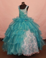 Luxurious Ball Gown Off The Shoulder Neckline Floor-Length Light Blue Beading Flower Girl Dresses Y042427
