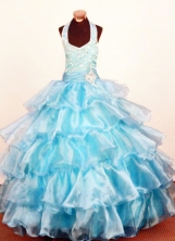 Modest Ball Gown Halter Floor-Length Organza Little Girl Pageant Dresses Style FA-Y-338