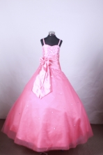 Modest Ball Gown Straps Floor-Length Pink Beading Flower Girl Dresses Style FA-S-199