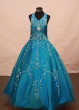 Modest Ball gown Halter top neck Floor-length Flower Girl Dresses Style FA-C-126