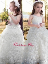 New Arrivals Ruffled and Bowknot White Flower Girl Dress with Straps FGL350FOR