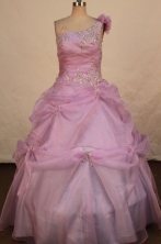Perfect Ball Gown One Shoulder Floor-length Lilac  Appliques Flower Gril dress Style FA-L-435