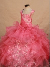 Perfect Ball Gown Scoop Floor-length Hot Pink Organza Appliques Flower Gril dress Style FA-L-458