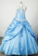 Popular Ball Gown Halter Top Neck Floor-Length Baby Blue Flower Girl Dresses SFD42308