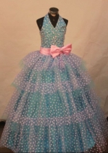 Popular Ball Gown Halter Top Teal Beading Flower Gril dress Style FA-L-449